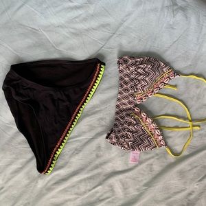 neon and black and white bikini set